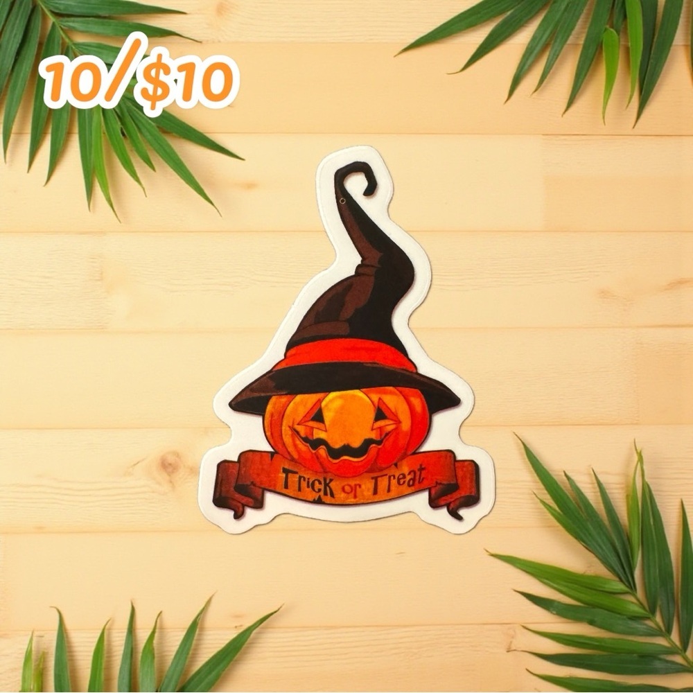 Halloween Sticker – Jack O’Lantern Pumpkin with Witch Hat Trick or Treat